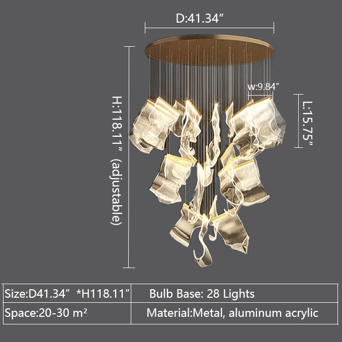 Extra Large Modern Paper Chandelier For Staircase / Foyer Villa Hall Ceiling - D41.34"*H118.11" / 28 LightsGoldBlushlighting