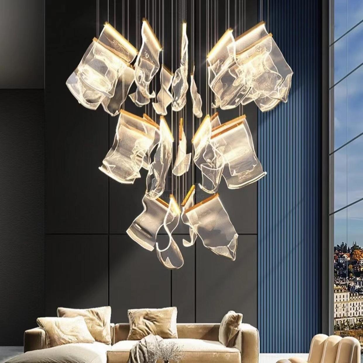 Extra Large Modern Paper Chandelier For Staircase / Foyer Villa Hall Ceiling - D29.53"*H78.74" / 8 LightsGoldBlushlighting