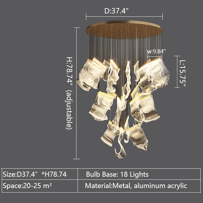 Extra Large Modern Paper Chandelier For Staircase / Foyer Villa Hall Ceiling - D37.4"*H78.74" / 18 LightsGoldBlushlighting