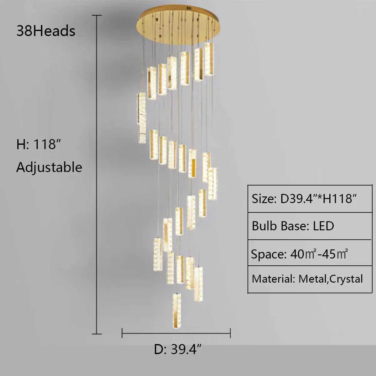 Extra Large Modern Spiral Crystal Ceiling Light Decoration for Staircase/ High Ceiling Living Room/ Hotel Lobby/ Hallway-