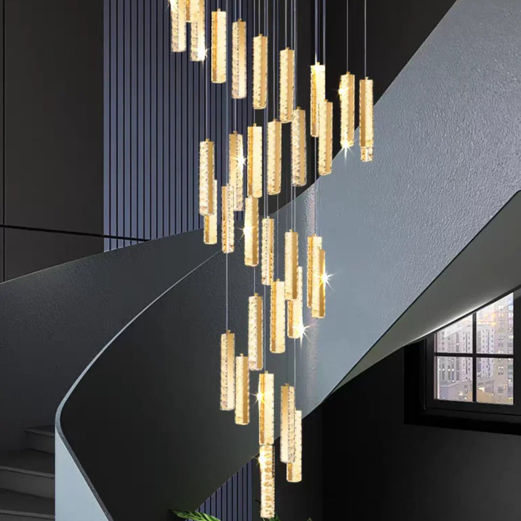 Extra Large Modern Spiral Crystal Ceiling Light Decoration for Staircase/ High Ceiling Living Room/ Hotel Lobby/ Hallway - 25 Lights: D31.5"*H118.0"Warm LightBlushlighting