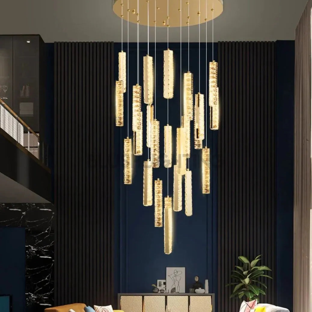 Extra Large Modern Spiral Crystal Ceiling Light Decoration for Staircase/ High Ceiling Living Room/ Hotel Lobby/ Hallway - 25 Lights: D31.5"*H118.0"Warm LightBlushlighting