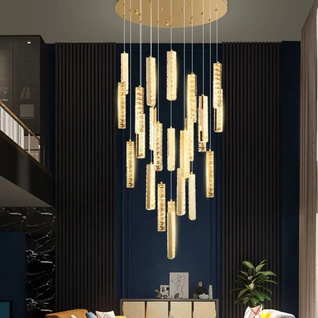 Extra Large Modern Spiral Crystal Ceiling Light Decoration for Staircase/ High Ceiling Living Room/ Hotel Lobby/ Hallway - 25 Lights: D31.5"*H118.0"Warm LightBlushlighting