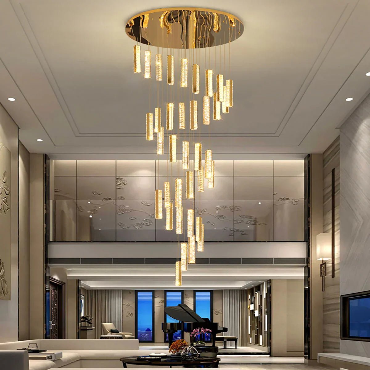 Extra Large Modern Spiral Crystal Ceiling Light Decoration for Staircase/ High Ceiling Living Room/ Hotel Lobby/ Hallway - 25 Lights: D31.5"*H118.0"Warm LightBlushlighting