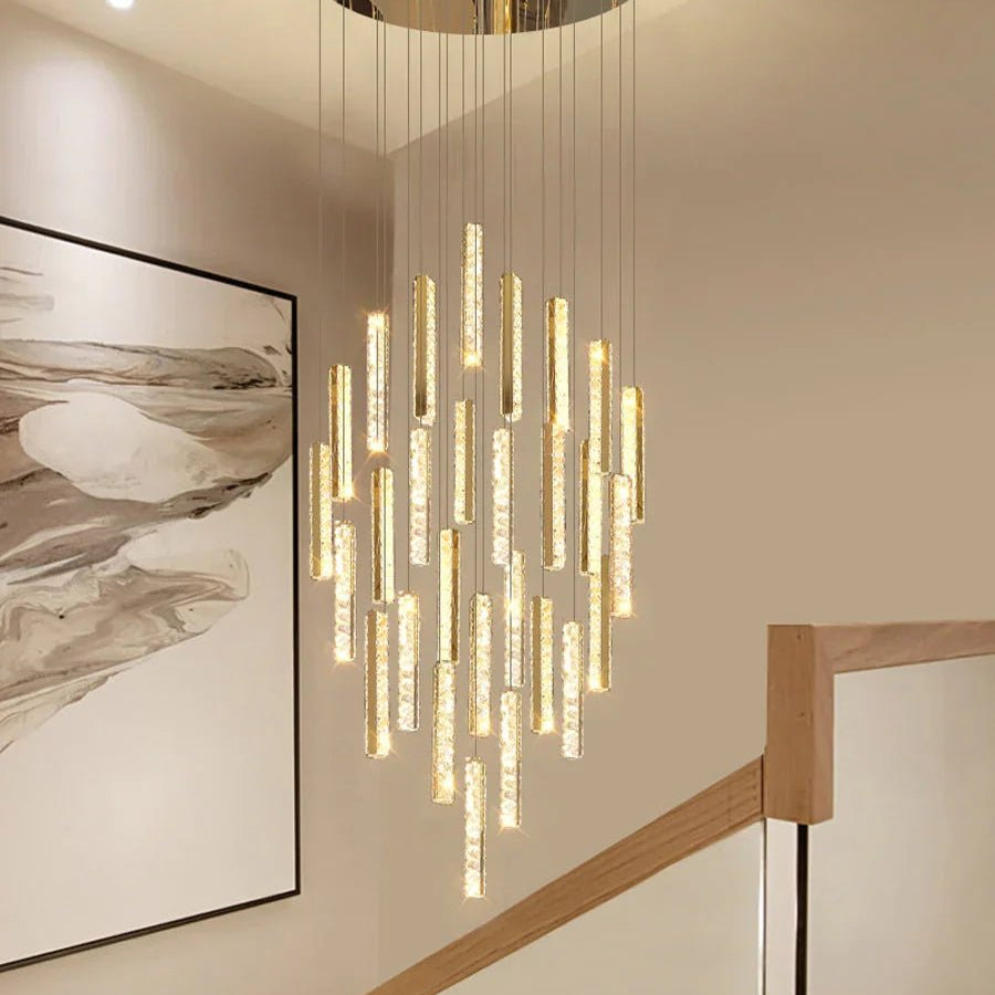 Extra Large Modern Spiral Crystal Ceiling Light Decoration for Staircase/ High Ceiling Living Room/ Hotel Lobby/ Hallway - 25 Lights: D31.5"*H118.0"Warm LightBlushlighting