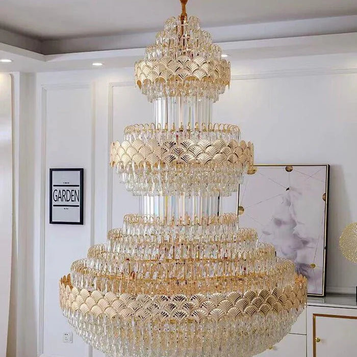 Extra Large Multi - layers Gold Luxury Crystal Chandelier Modern Empire Decrative Crystal Light For Living Room/Foyer/Staircase - Blushlighting