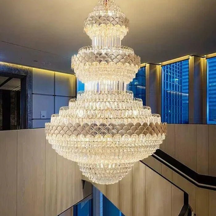 Extra Large Multi - layers Gold Luxury Crystal Chandelier Modern Empire Decrative Crystal Light For Living Room/Foyer/Staircase - D31.5"*H47.2"Warm LightBlushlighting