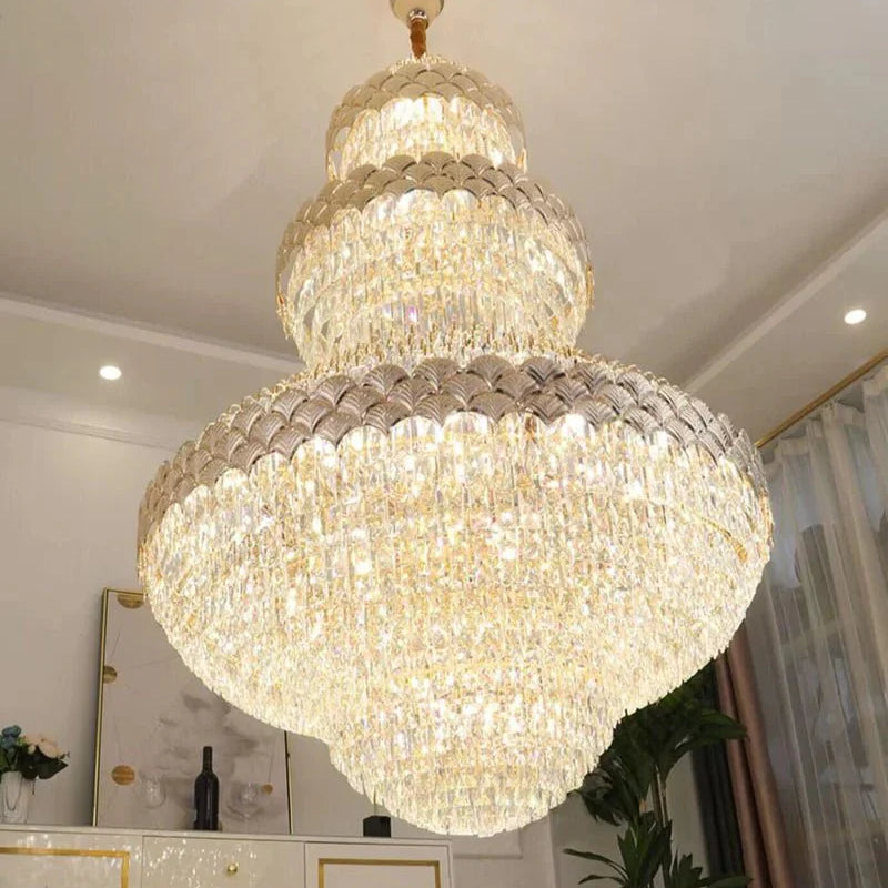 Extra Large Multi - layers Gold Luxury Crystal Chandelier Modern Empire Decrative Crystal Light For Living Room/Foyer/Staircase - Blushlighting