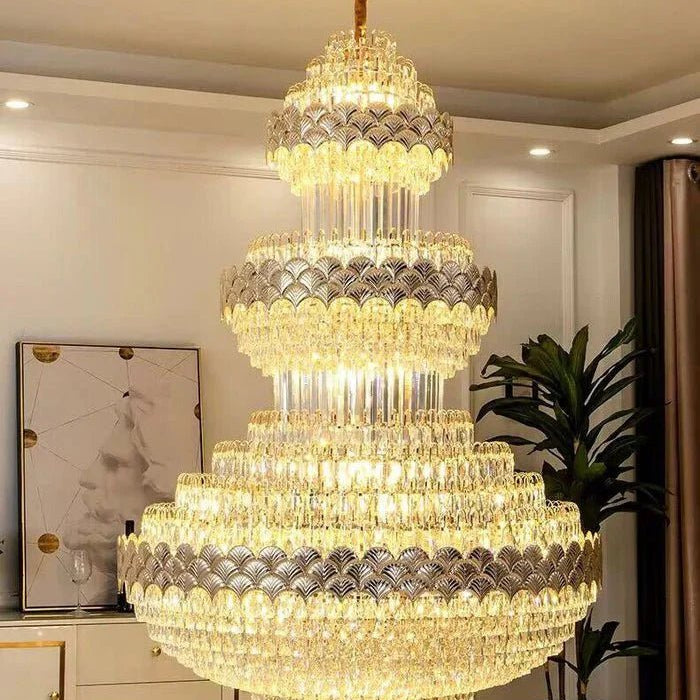 Extra Large Multi - layers Gold Luxury Crystal Chandelier Modern Empire Decrative Crystal Light For Living Room/Foyer/Staircase - D31.5"*H47.2"Warm LightBlushlighting