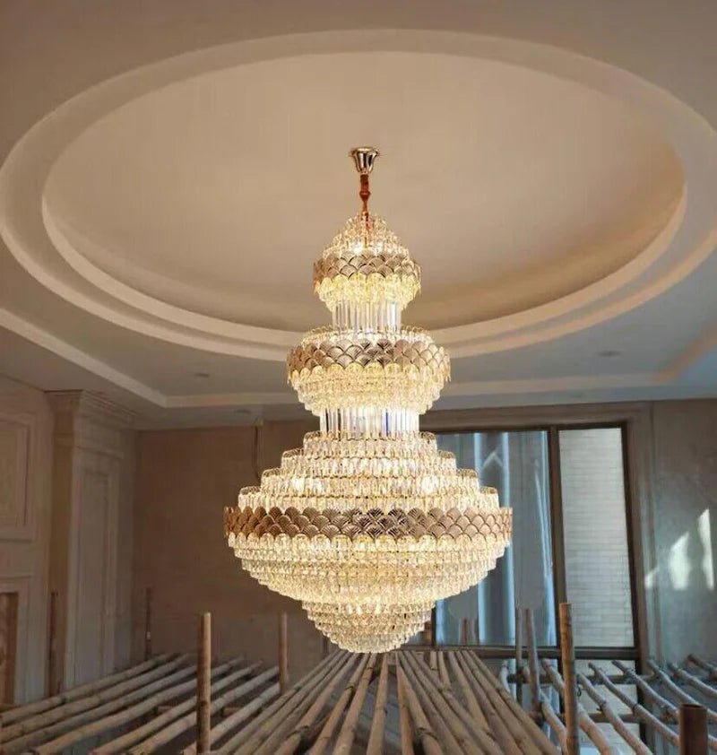 Extra Large Multi - layers Gold Luxury Crystal Chandelier Modern Empire Decrative Crystal Light For Living Room/Foyer/Staircase - Blushlighting