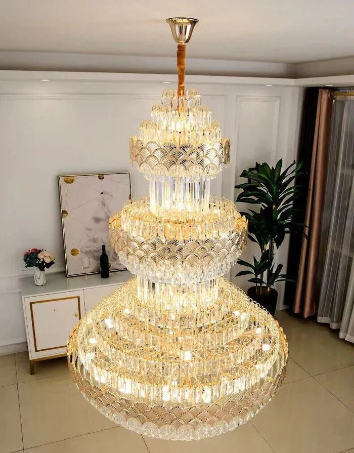 Extra Large Multi - layers Gold Luxury Crystal Chandelier Modern Empire Decrative Crystal Light For Living Room/Foyer/Staircase - Blushlighting