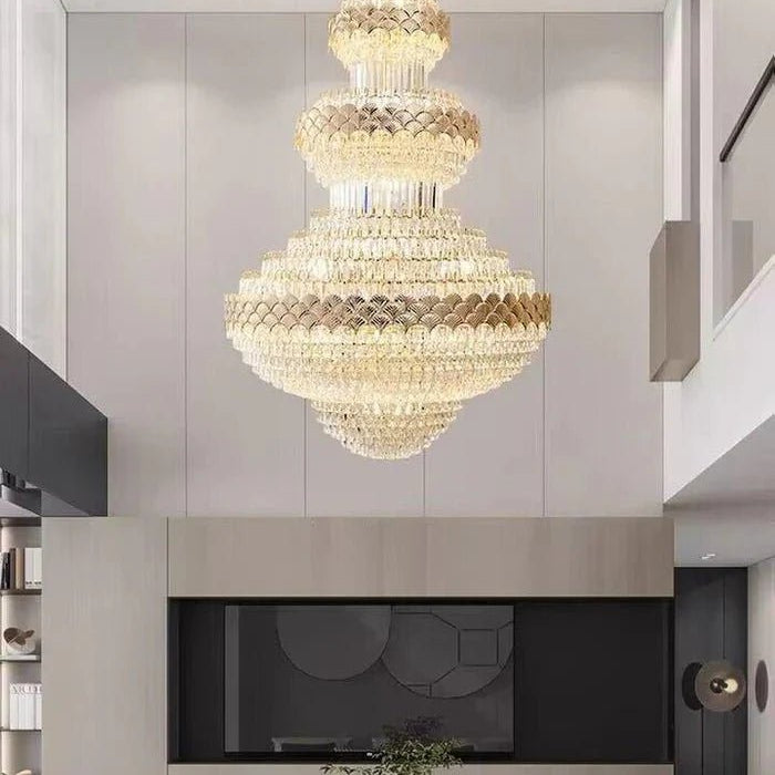 Extra Large Multi - layers Gold Luxury Crystal Chandelier Modern Empire Decrative Crystal Light For Living Room/Foyer/Staircase - D31.5"*H47.2"Warm LightBlushlighting