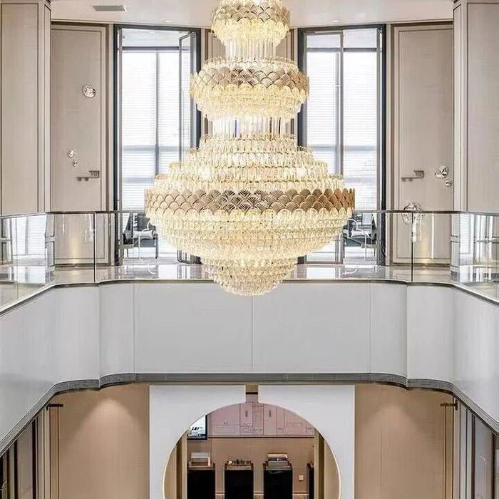 Extra Large Multi - layers Gold Luxury Crystal Chandelier Modern Empire Decrative Crystal Light For Living Room/Foyer/Staircase - D31.5"*H47.2"Warm LightBlushlighting