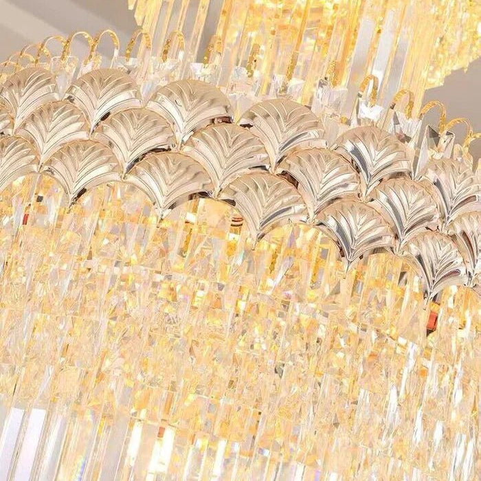 Extra Large Multi - layers Gold Luxury Crystal Chandelier Modern Empire Decrative Crystal Light For Living Room/Foyer/Staircase - D31.5"*H47.2"Warm LightBlushlighting