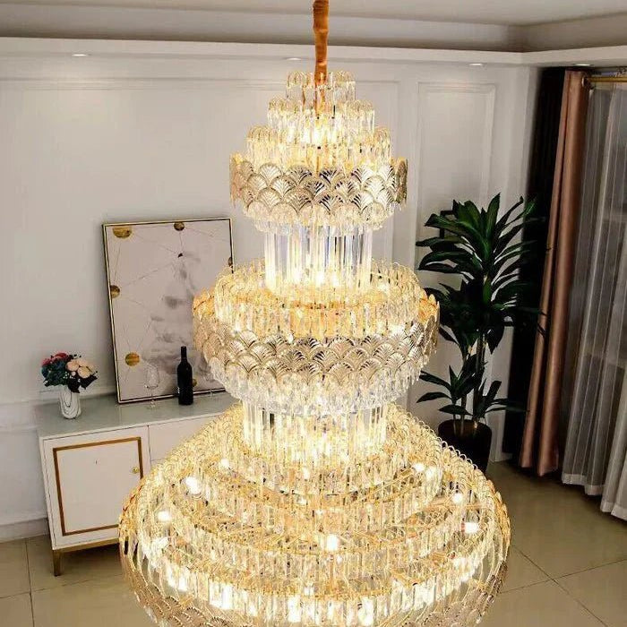 Extra Large Multi - layers Gold Luxury Crystal Chandelier Modern Empire Decrative Crystal Light For Living Room/Foyer/Staircase - D31.5"*H47.2"Warm LightBlushlighting