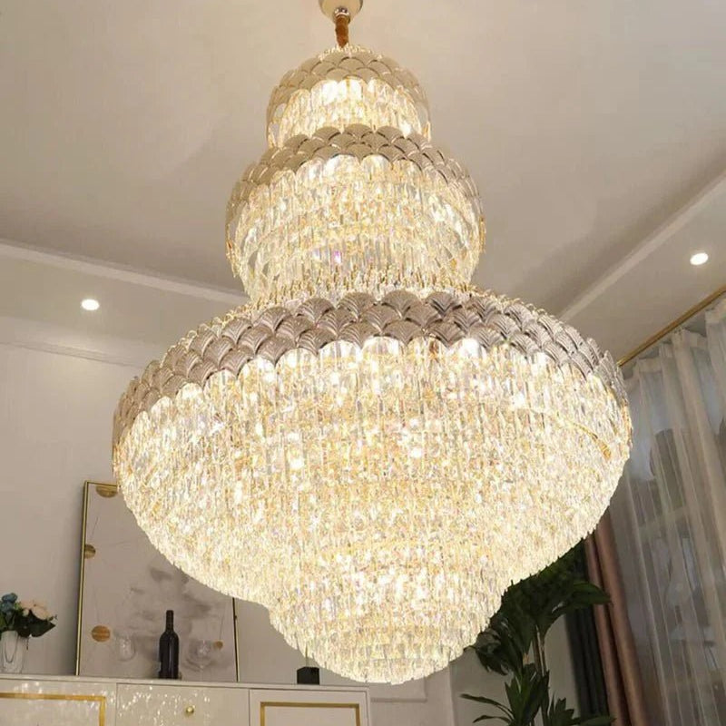 Extra Large Multi - layers Gold Luxury Crystal Chandelier Modern Empire Decrative Crystal Light For Living Room/Foyer/Staircase - D31.5"*H47.2"Warm LightBlushlighting