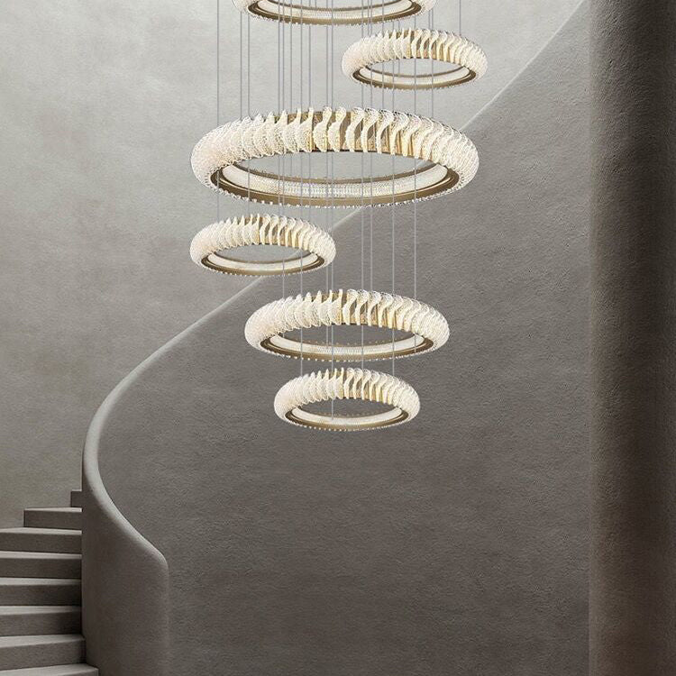 Extra Large Multi - layers Rings Crystal Chandelier Modern Art Waves Creative Pendant Light For High - ciling Foyer/Hallway/Staircase - 4 Layers:D39.4"GoldWarm LightBlushlighting