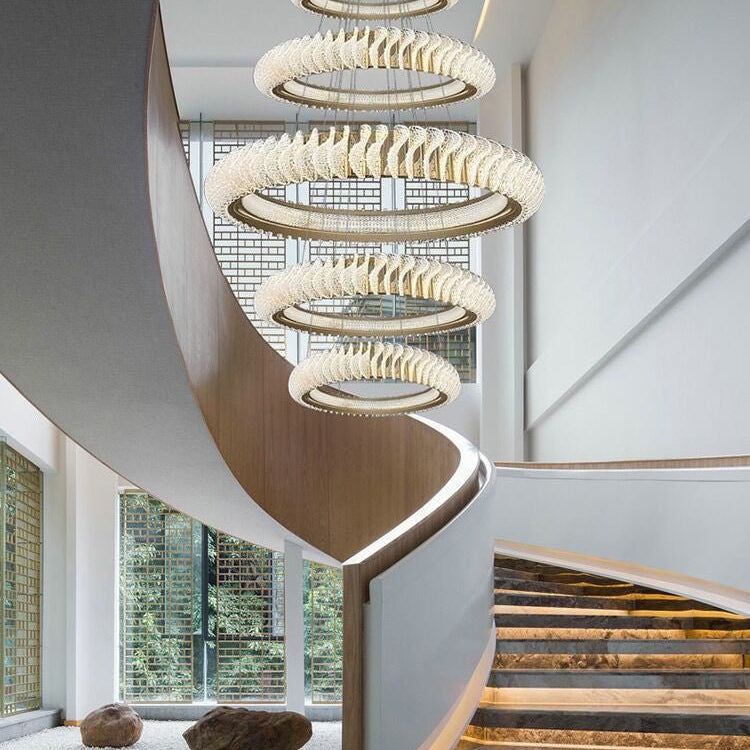 Extra Large Multi - layers Rings Crystal Chandelier Modern Art Waves Creative Pendant Light For High - ciling Foyer/Hallway/Staircase - 4 Layers:D39.4"GoldWarm LightBlushlighting