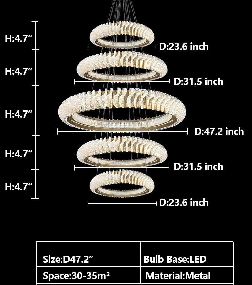 Extra Large Multi - layers Rings Crystal Chandelier Modern Art Waves Creative Pendant Light For High - ciling Foyer/Hallway/Staircase - 4 Layers:D39.4"GoldWarm LightBlushlighting