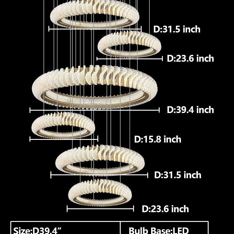 Extra Large Multi - layers Rings Crystal Chandelier Modern Art Waves Creative Pendant Light For High - ciling Foyer/Hallway/Staircase - 4 Layers:D39.4"GoldWarm LightBlushlighting