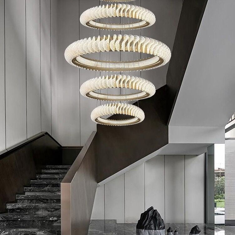 Extra Large Multi - layers Rings Crystal Chandelier Modern Art Waves Creative Pendant Light For High - ciling Foyer/Hallway/Staircase - 4 Layers:D39.4"GoldWarm LightBlushlighting