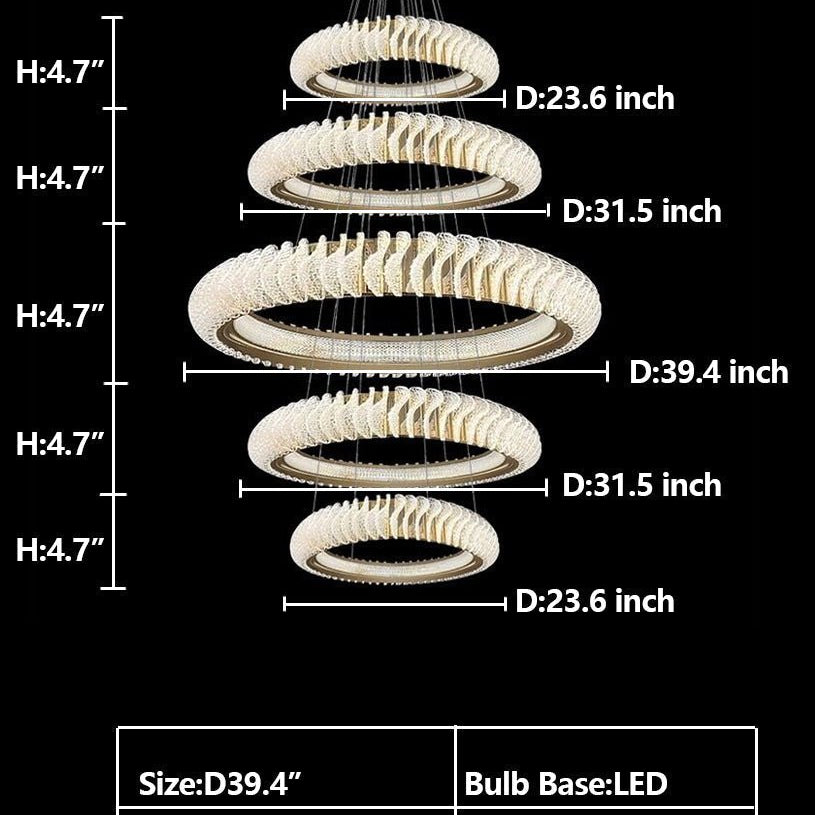 Extra Large Multi - layers Rings Crystal Chandelier Modern Art Waves Creative Pendant Light For High - ciling Foyer/Hallway/Staircase - 4 Layers:D39.4"GoldWarm LightBlushlighting