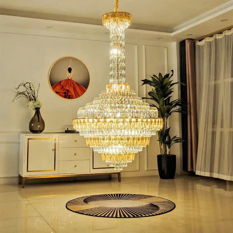 Extra Large Multi - tiered Empire Conical Funnel Crystal Chandelier for Big Hallway/Foyer/Staircase - D31.5"*H55.1"Smoky GrayWarm LightBlushlighting
