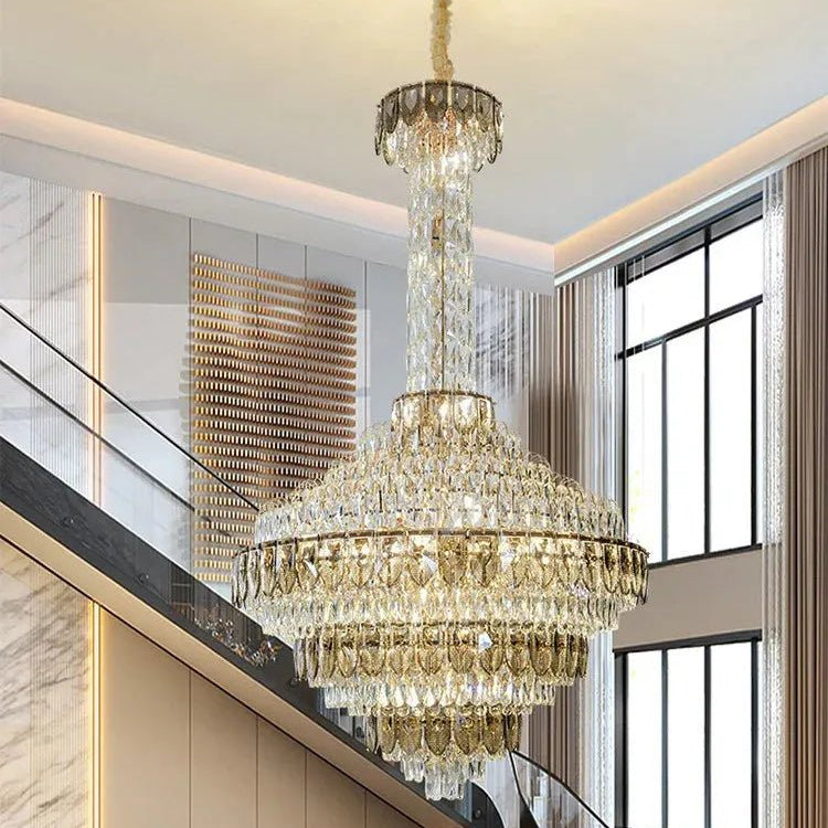 Extra Large Multi - tiered Empire Conical Funnel Crystal Chandelier for Big Hallway/Foyer/Staircase - D31.5"*H55.1"Smoky GrayWarm LightBlushlighting