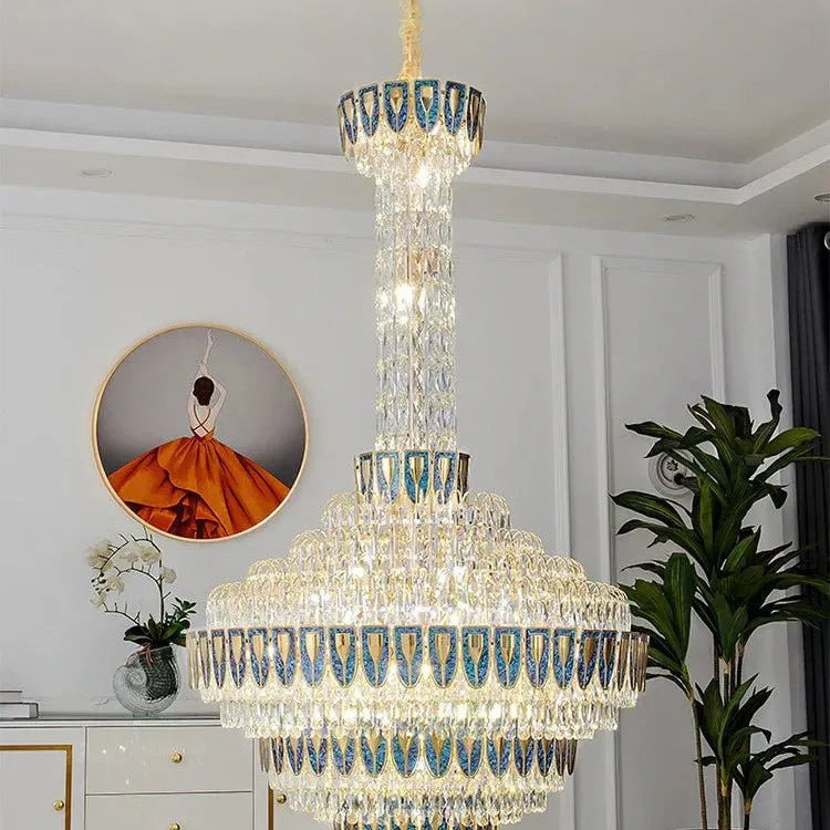 Extra Large Multi - tiered Empire Conical Funnel Crystal Chandelier for Big Hallway/Foyer/Staircase - D31.5"*H55.1"Smoky GrayWarm LightBlushlighting