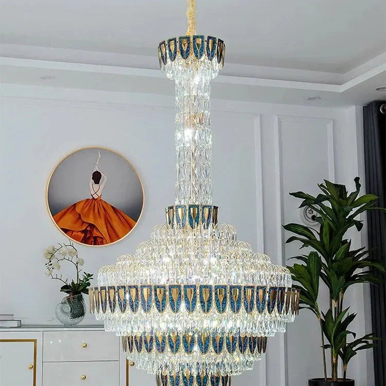 Extra Large Multi - tiered Empire Conical Funnel Crystal Chandelier for Big Hallway/Foyer/Staircase - D31.5"*H55.1"Smoky GrayWarm LightBlushlighting