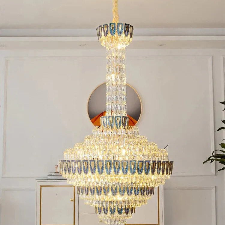 Extra Large Multi - tiered Empire Conical Funnel Crystal Chandelier for Big Hallway/Foyer/Staircase - D31.5"*H55.1"Smoky GrayWarm LightBlushlighting