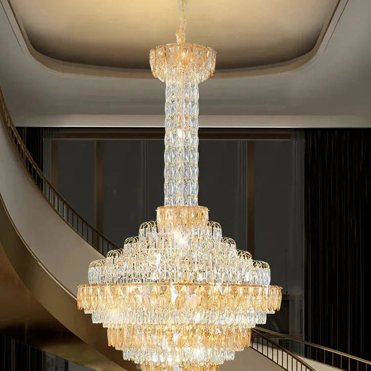 Extra Large Multi - tiered Empire Conical Funnel Crystal Chandelier for Big Hallway/Foyer/Staircase - D31.5"*H55.1"Smoky GrayWarm LightBlushlighting