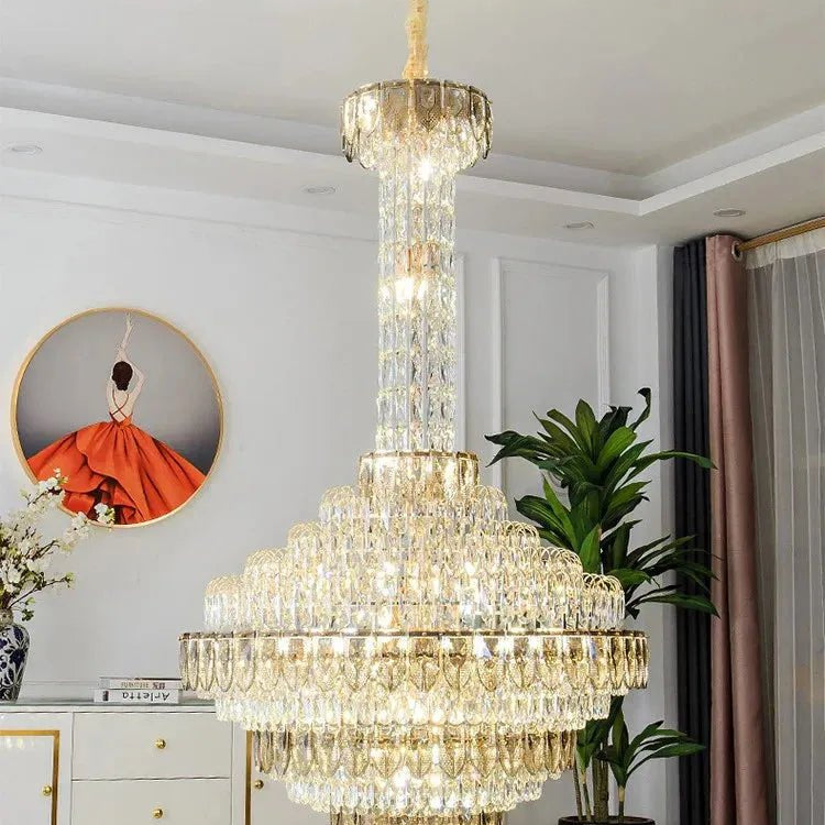 Extra Large Multi - tiered Empire Conical Funnel Crystal Chandelier for Big Hallway/Foyer/Staircase - D31.5"*H55.1"Smoky GrayWarm LightBlushlighting
