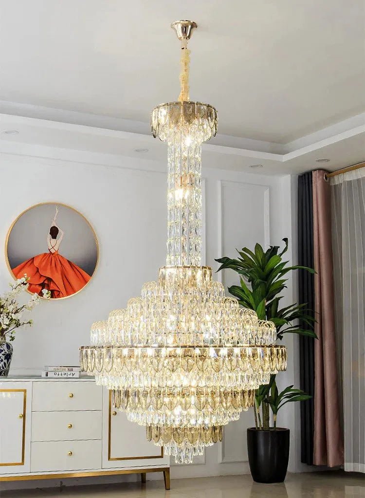 Extra Large Multi - tiered Empire Conical Funnel Crystal Chandelier for Big Hallway/Foyer/Staircase - D31.5"*H55.1"Smoky GrayWarm LightBlushlighting