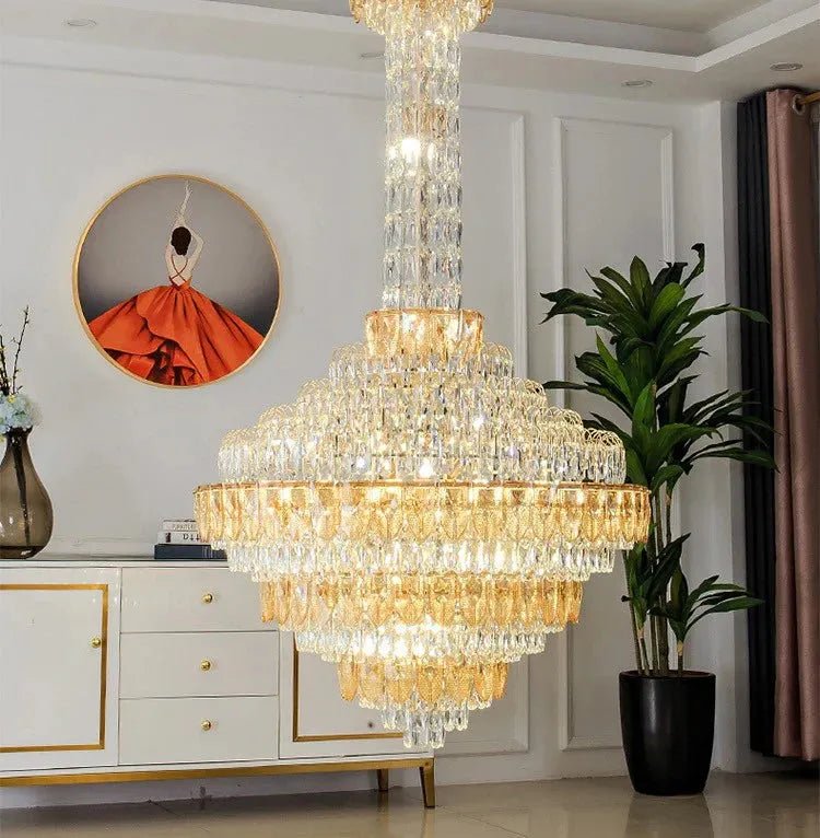 Extra Large Multi - tiered Empire Conical Funnel Crystal Chandelier for Big Hallway/Foyer/Staircase - D31.5"*H55.1"Smoky GrayWarm LightBlushlighting