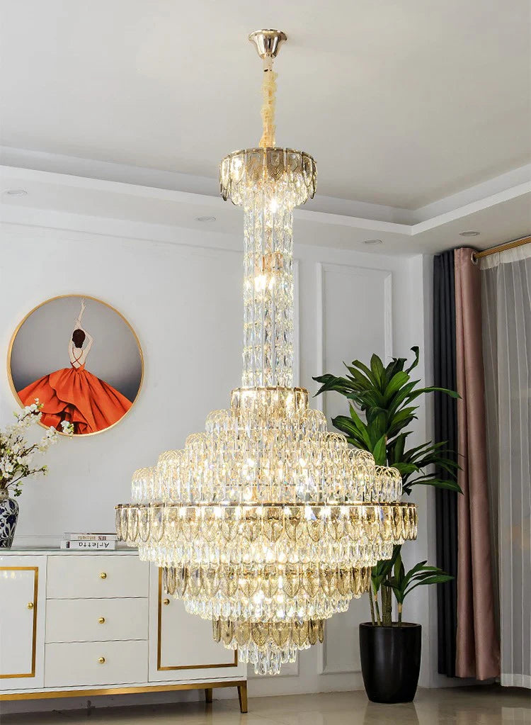 Statement chandelier centerpiece in open-concept foyer