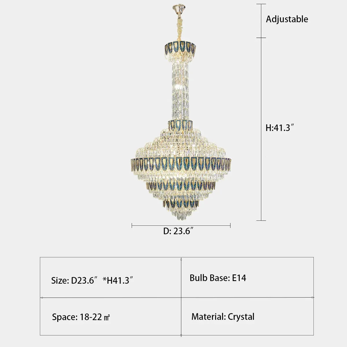Full view of luxury crystal chandelier product display