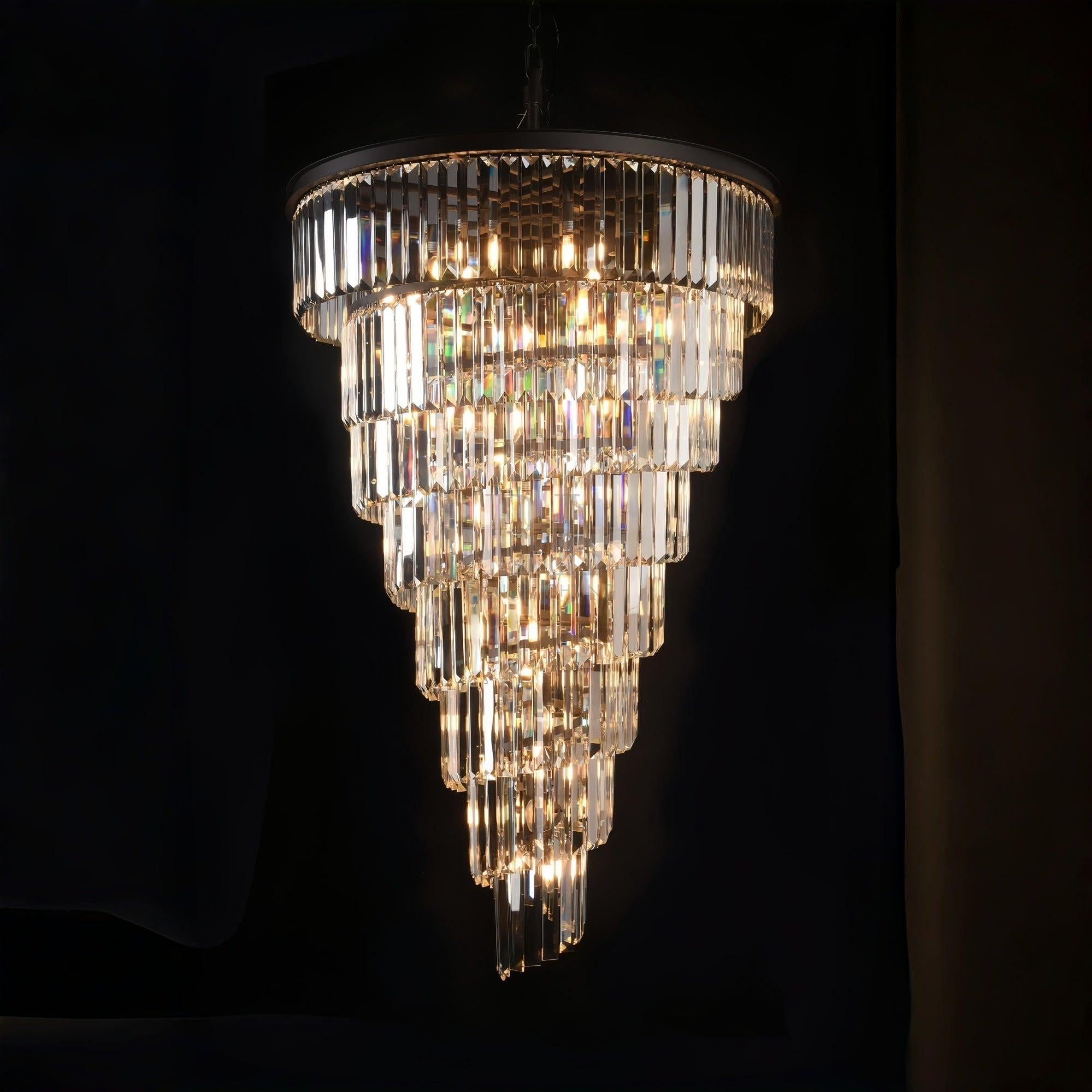 Extra Large Multi-Tiered Spiral Crystal Chandelier In Black Finish-Chandeliers-Blushlighting-D19.7"*H25.6"-Black-Warm Light-Blushlighting