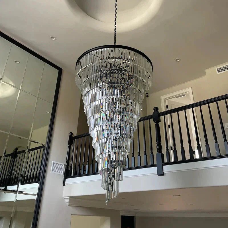Extra Large Multi-Tiered Spiral Crystal Chandelier In Black Finish-Chandeliers-Blushlighting-D23.6"*H29.5"-Black-Warm Light-Blushlighting