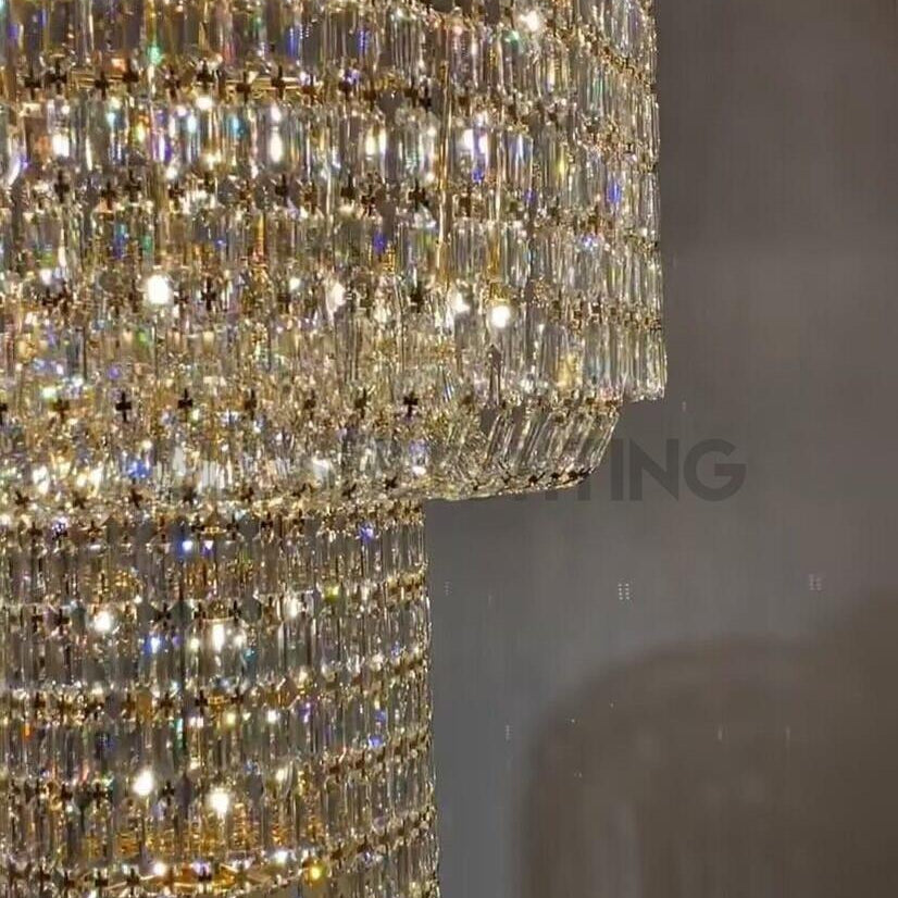 Extra Large Muti - tiered Round Crystal Chandelier with White Leather for High - ceiling - D39.4"*H104.7" (D100cm*H266cm)/95kgWarm LightBlushlighting