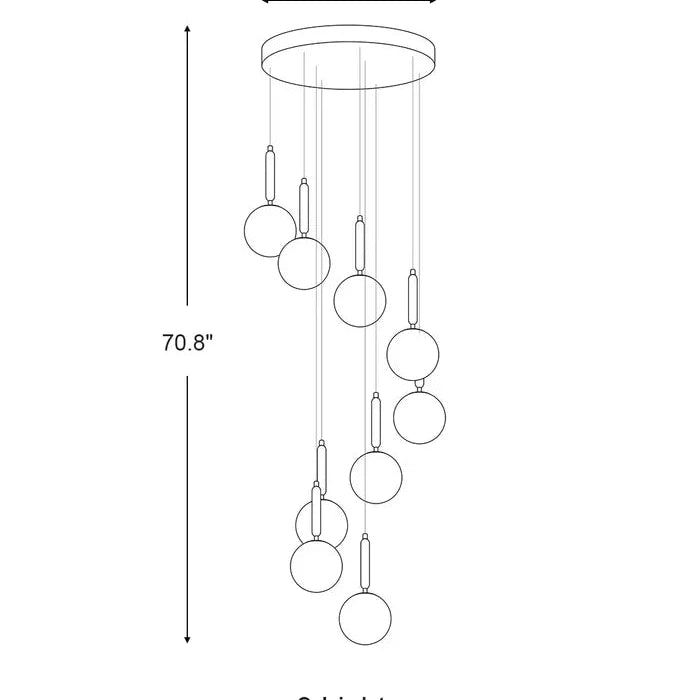 Extra Large Nordic Minimalist Long Pendant Light for Spiral Staircase/High - ceiling Room - 6 Lights/D15.7"*H59"BlackWarm LightBlushlighting