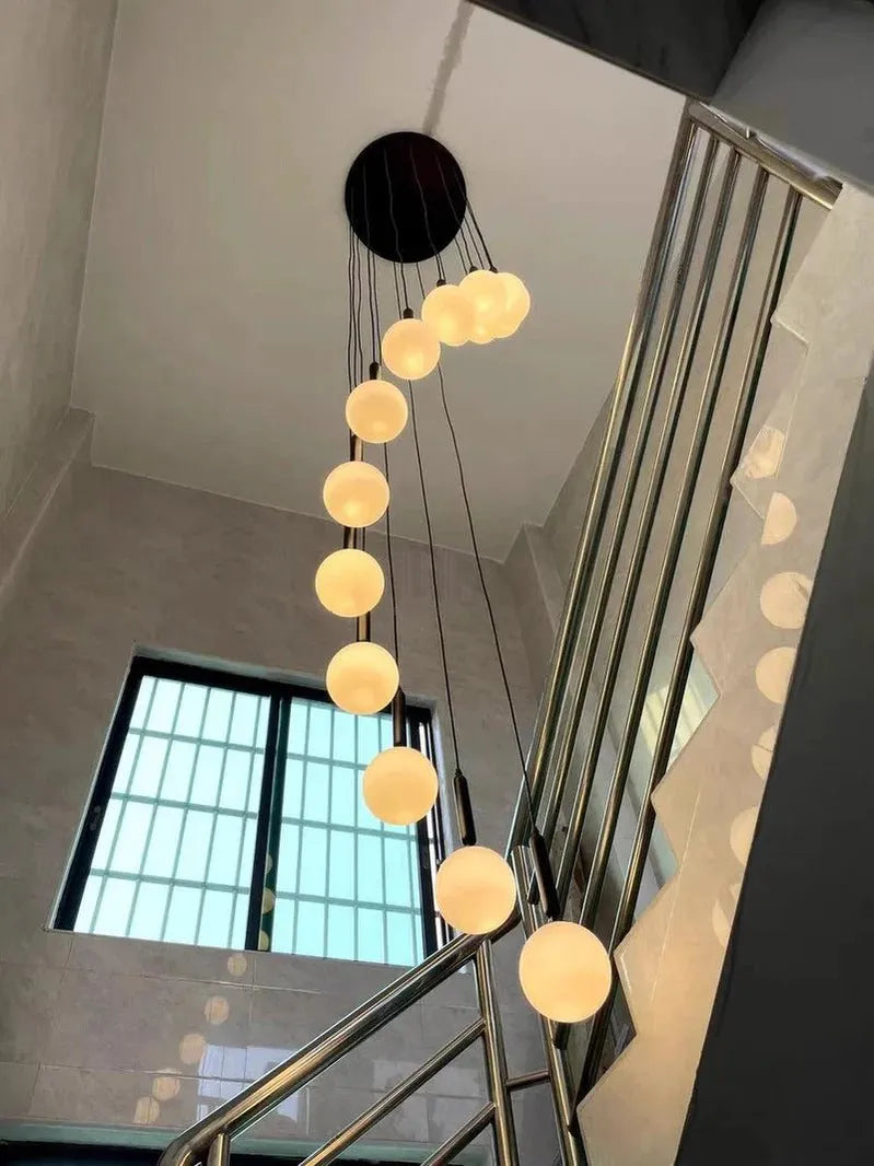 Extra Large Nordic Minimalist Long Pendant Light for Spiral Staircase/High - ceiling Room - 6 Lights/D15.7"*H59"BlackWarm LightBlushlighting