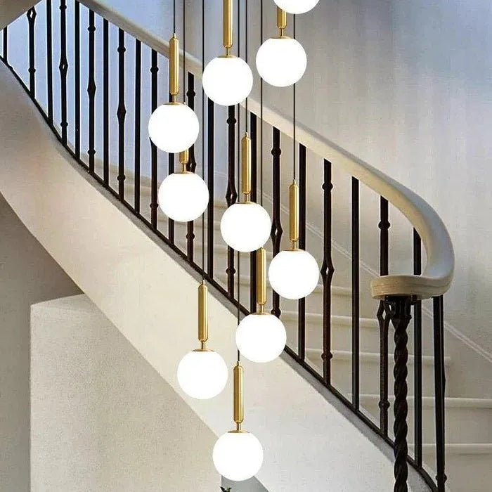 Extra Large Nordic Minimalist Long Pendant Light for Spiral Staircase/High - ceiling Room - 6 Lights/D15.7"*H59"BlackWarm LightBlushlighting