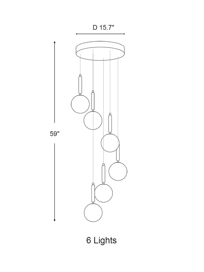 Extra Large Nordic Minimalist Long Pendant Light for Spiral Staircase/High - ceiling Room - 6 Lights/D15.7"*H59"BlackWarm LightBlushlighting