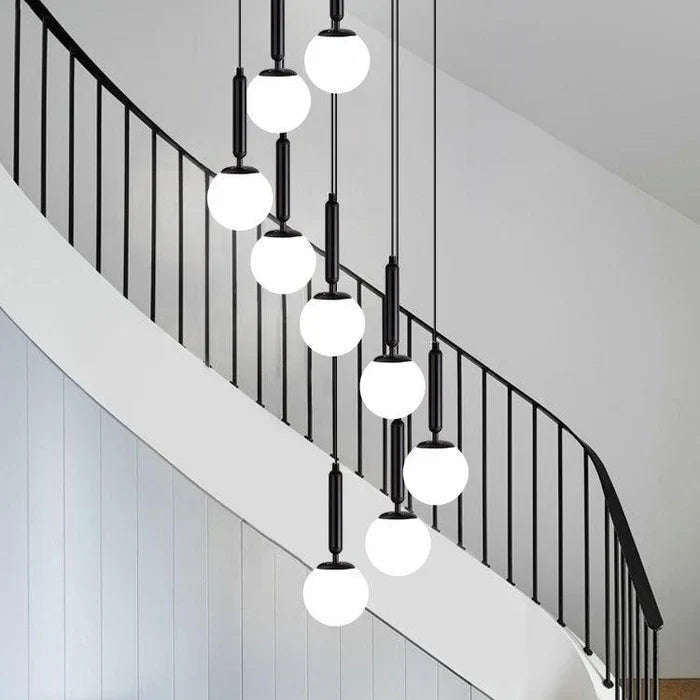 Extra Large Nordic Minimalist Long Pendant Light for Spiral Staircase/High - ceiling Room - 6 Lights/D15.7"*H59"BlackWarm LightBlushlighting