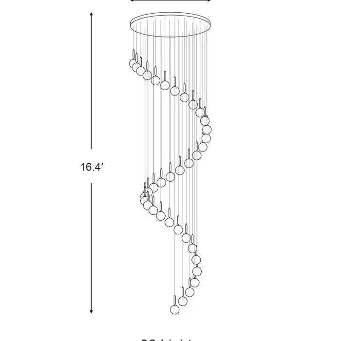 Extra Large Nordic Minimalist Long Pendant Light for Spiral Staircase/High - ceiling Room - 6 Lights/D15.7"*H59"BlackWarm LightBlushlighting