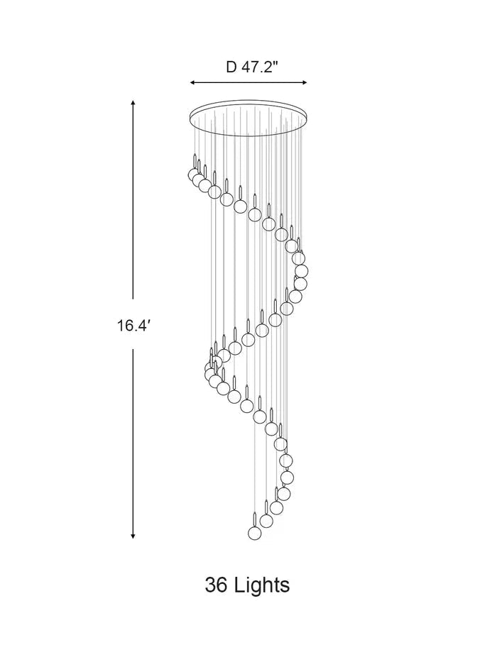 Extra Large Nordic Minimalist Long Pendant Light for Spiral Staircase/High - ceiling Room - 6 Lights/D15.7"*H59"BlackWarm LightBlushlighting