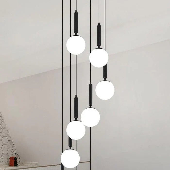 Extra Large Nordic Minimalist Long Pendant Light for Spiral Staircase/High - ceiling Room - 6 Lights/D15.7"*H59"BlackWarm LightBlushlighting
