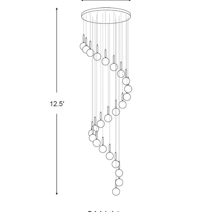 Extra Large Nordic Minimalist Long Pendant Light for Spiral Staircase/High - ceiling Room - 6 Lights/D15.7"*H59"BlackWarm LightBlushlighting