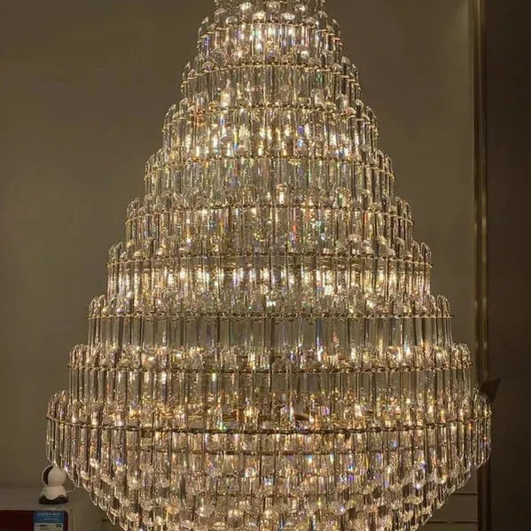 Extra Large Oversized Multi - tiered Crystal Chandelier - D23.6" *H35.4"Champagne GoldBlushlighting